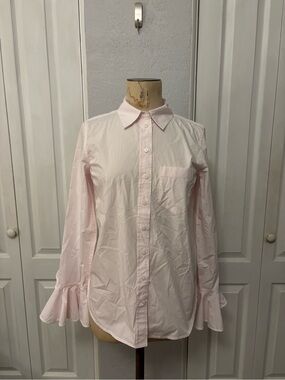 J. Crew Collection Cotton Light Pink Buttondown Statement Ruffle Cuffs Size 4